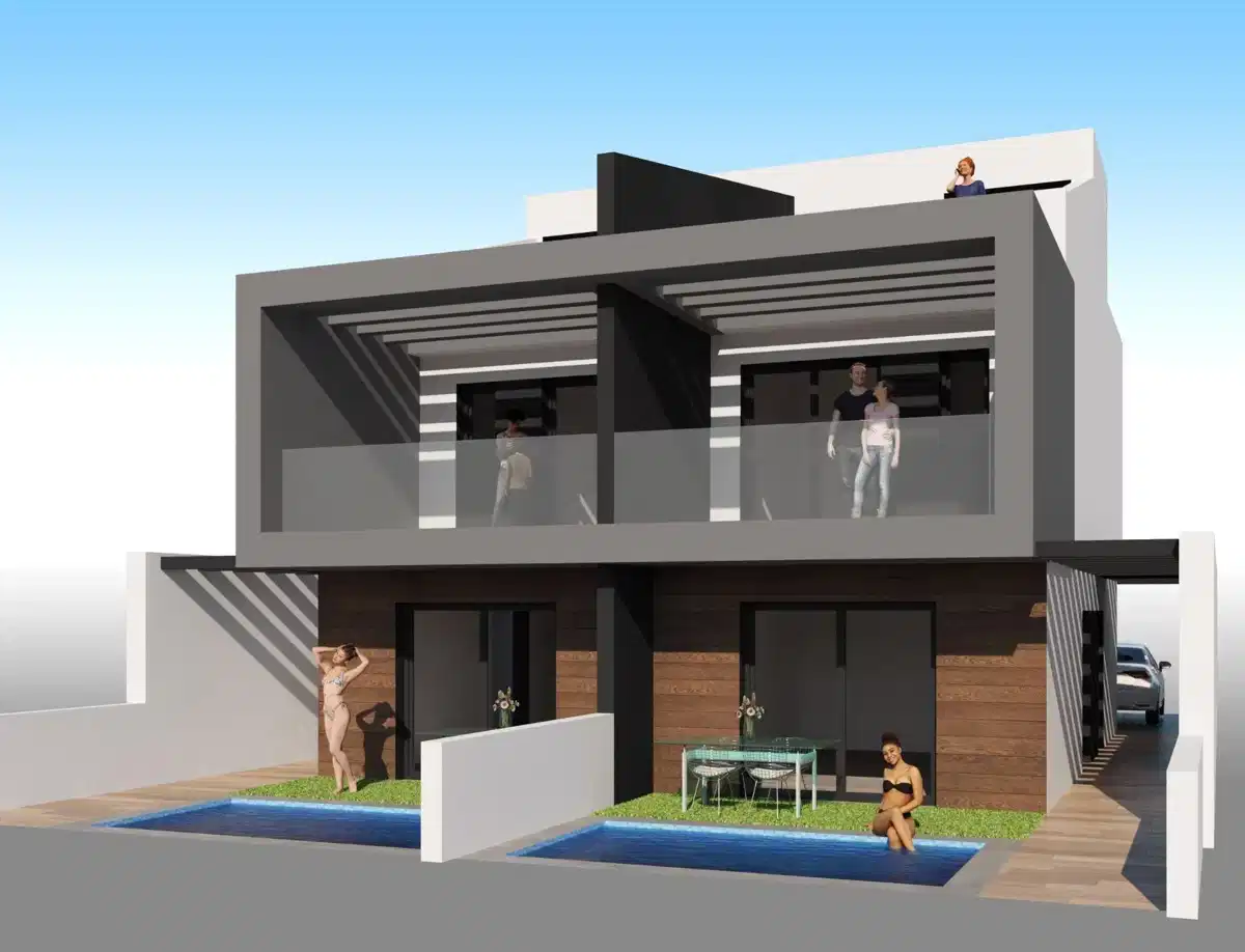 3-Bedroom, 3-Bathroom Modern Semi-Detached Villas with Private Pool Near the Sea in Santiago de la Ribera